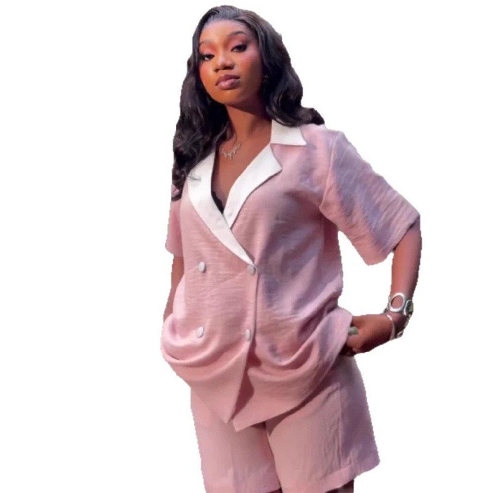 ZARA Women Short Sleeve Double Breasted African Style Blazer Shorts Set
